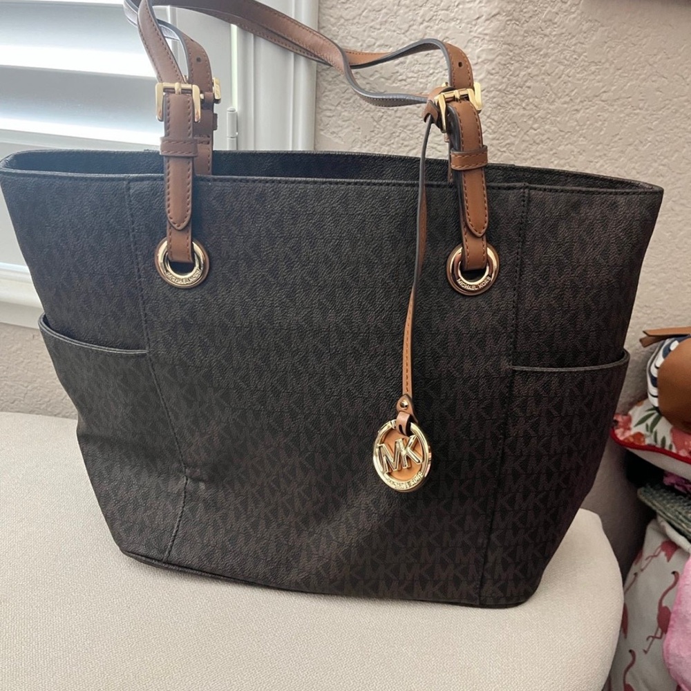 Michael Kors Black and Brown Tote with Leather Handles